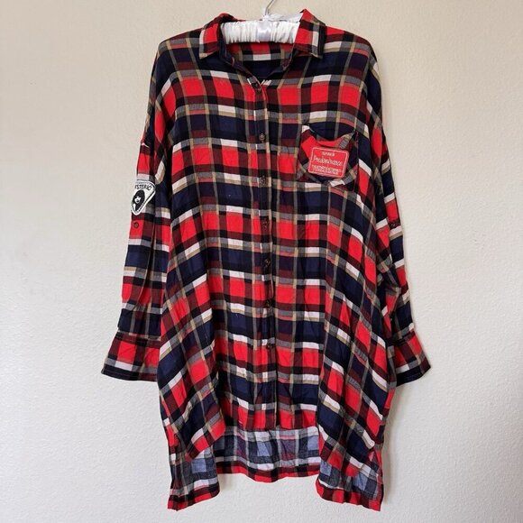 UMGEE Red Plaid Hysteric Patches Lightweight Blouse Womens OVERSIZED Small - Picture 2 of 12